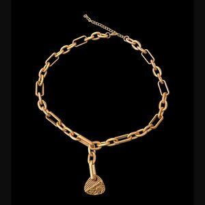 Gold Tone Chunky Chain Link Geometric 22.5mm Pendant 22.75" Y Necklace